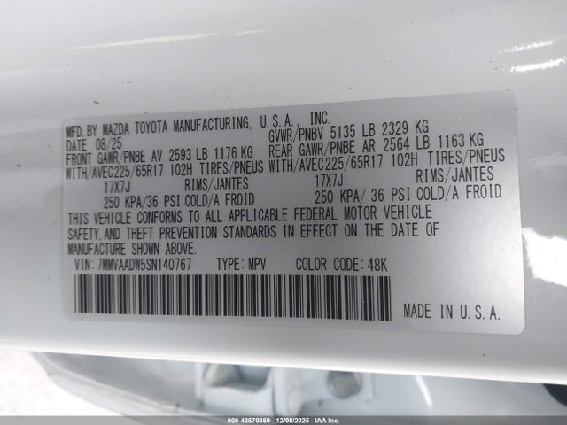 43870369 :رقم المزاد ، 7MMVAADW5SN140767 vin ، 2025 Mazda Cx-50 Hybrid Premium Package مزاد بيع