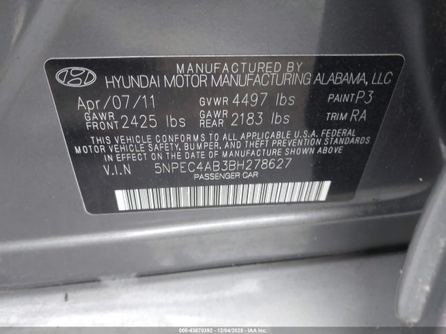 2011 HYUNDAI SONATA 5NPEC4AB3BH278627 Photo 8