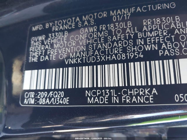 VNKKTUD3XHA081954 Toyota YARIS L