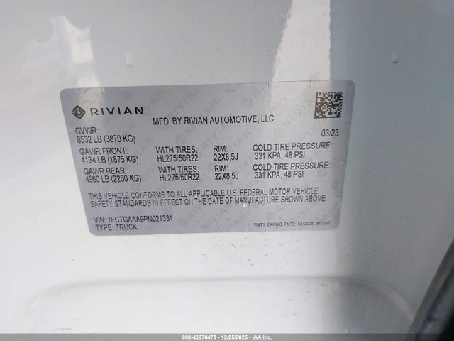 2023 RIVIAN R1T 7FCTGAAA9PN021331 Photo 8