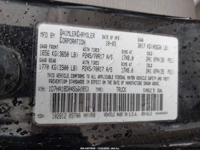 2004 DODGE RAM 1500 1D7HA18D04S581853 Photo 8
