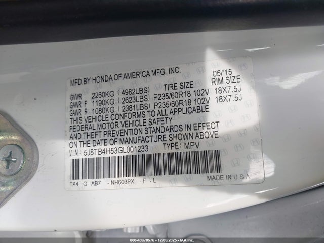 2016 ACURA RDX 5J8TB4H53GL001233 Photo 8