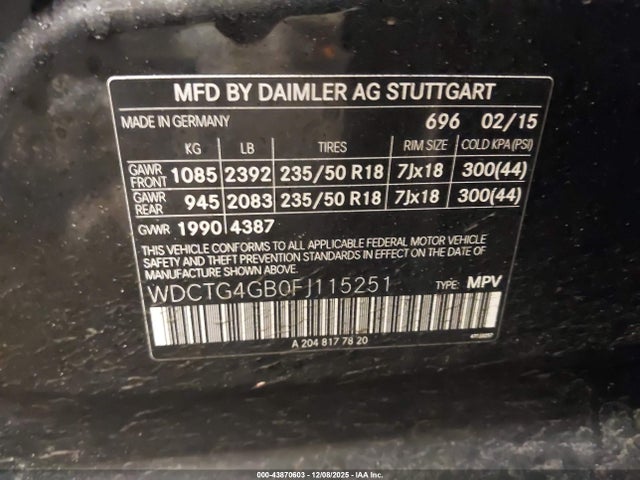 Продаж на аукціоні авто 2015 Mercedes-benz Gla 250 4matic, vin: WDCTG4GB0FJ115251, номер лоту: 43870603