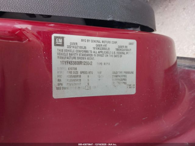 2008 CADILLAC ESCALADE 1GYFK63808R125042 Photo 8