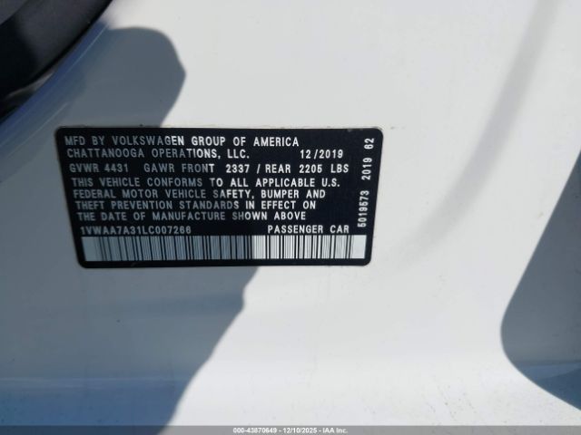 2020 VOLKSWAGEN PASSAT 1VWAA7A31LC007266 Photo 8