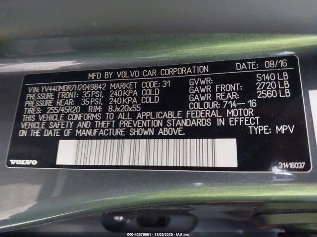 YV440MDR7H2049842 Volvo Xc60 T5 Dynamic