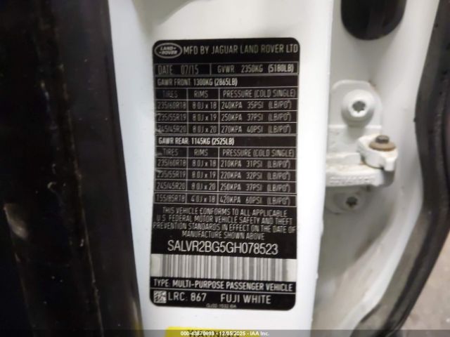 2016 LAND ROVER RANGE ROVER EVOQUE SALVR2BG5GH078523 Photo 8