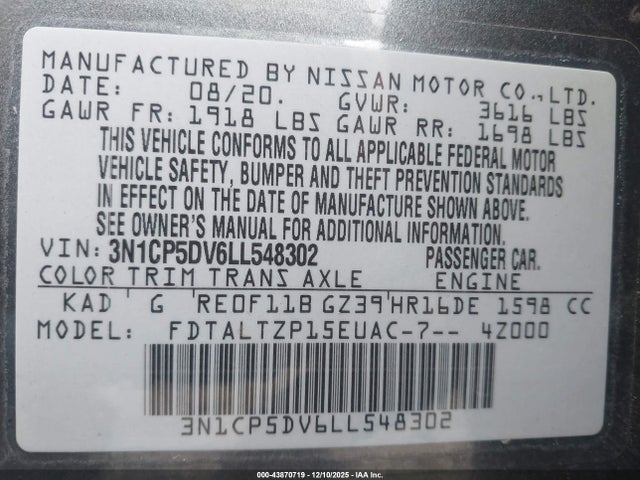 3N1CP5DV6LL548302 Nissan Kicks Sr Xtronic Cvt