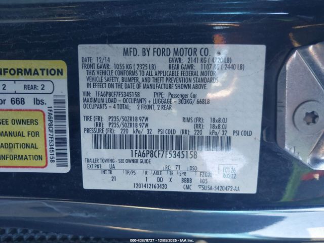 2015 FORD MUSTANG 1FA6P8CF7F5345158 Photo 8