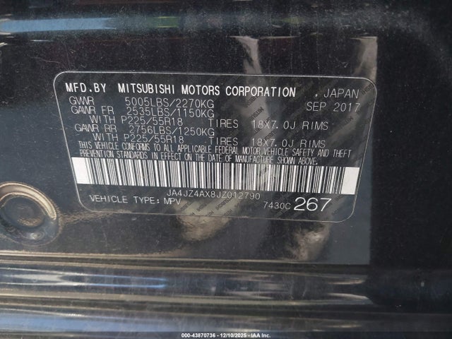 2018 MITSUBISHI OUTLANDER JA4JZ4AX8JZ012790 Photo 8