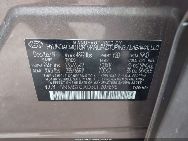 2020 HYUNDAI SANTA FE 5NMS2CAD3LH207895 Photo 8