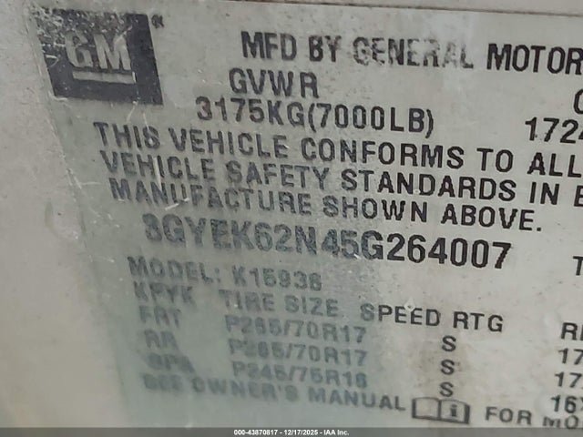 2005 CADILLAC ESCALADE EXT 3GYEK62N45G264007 Photo 8