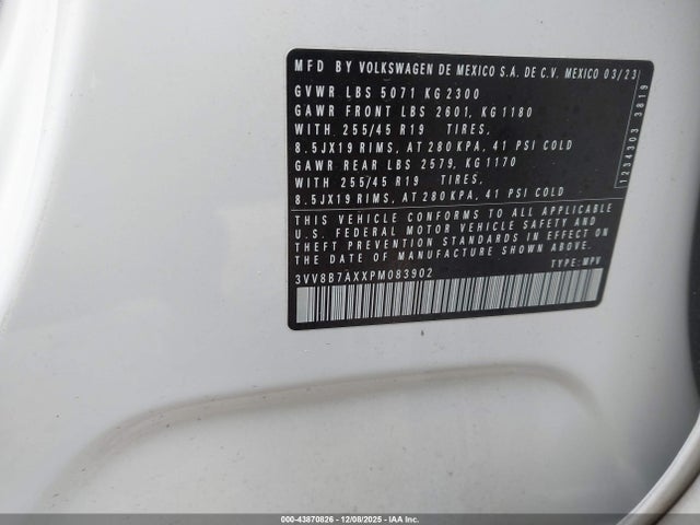 2023 Volkswagen Tiguan 2.0t Se R-line Black მანქანა იყიდება აუქციონზე, vin: 3VV8B7AXXPM083902, აუქციონის ნომერი: 43870826