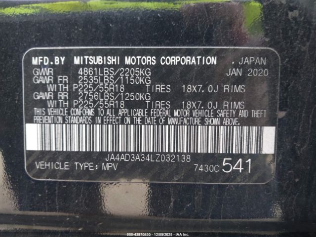 2020 MITSUBISHI OUTLANDER JA4AD3A34LZ032138 Photo 8