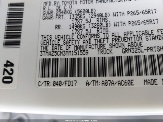 2021 TOYOTA TACOMA 3TMAZ5CN3MM151559 Photo 8