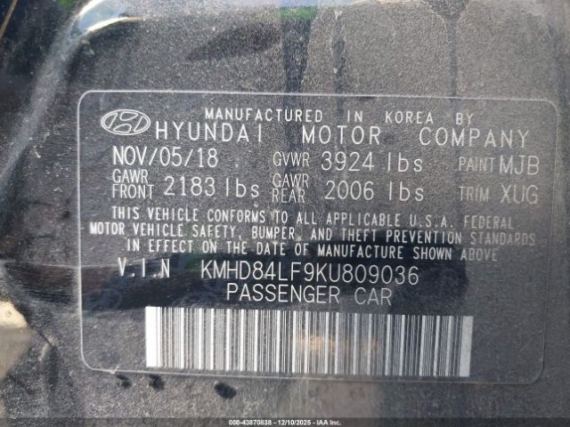 2019 HYUNDAI ELANTRA KMHD84LF9KU809036 Photo 8