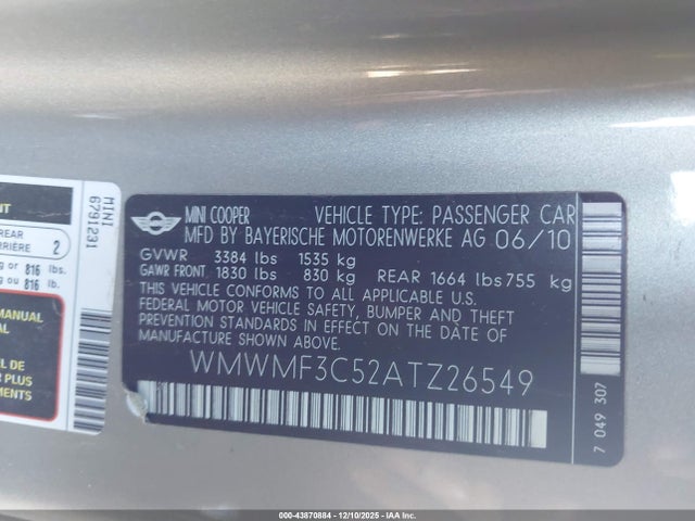 2010 MINI COOPER WMWMF3C52ATZ26549 Photo 8