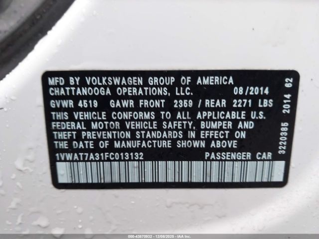 2015 VOLKSWAGEN PASSAT 1VWAT7A31FC013132 Photo 8