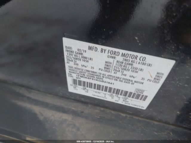 2019 FORD EXPLORER 1FM5K8F81KGB41841 Photo 8