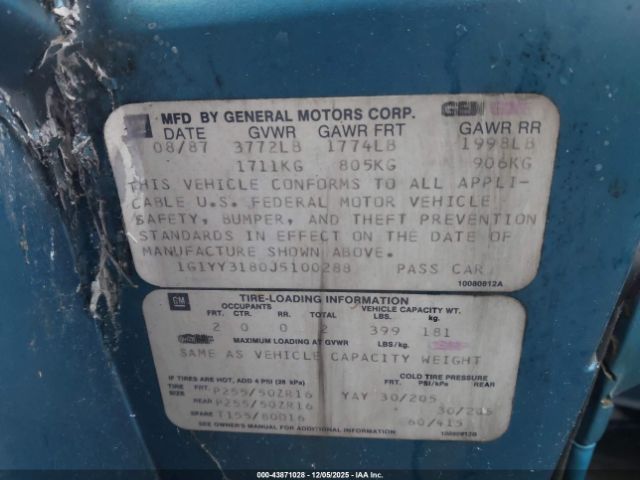 1988 CHEVROLET CORVETTE 1G1YY3180J5100288 Photo 8