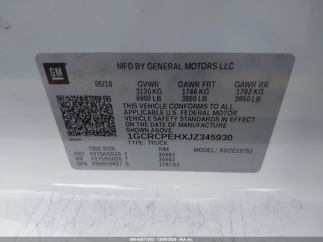 1GCRCPEHXJZ345930 Chevrolet Silverado 1500 Custom