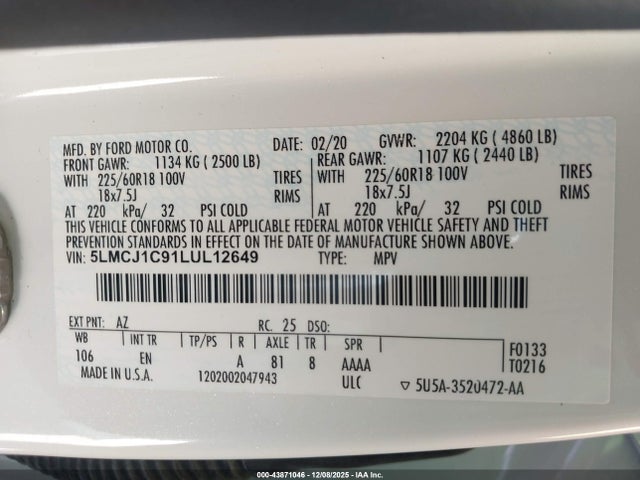 5LMCJ1C91LUL12649 Lincoln Corsair Standard