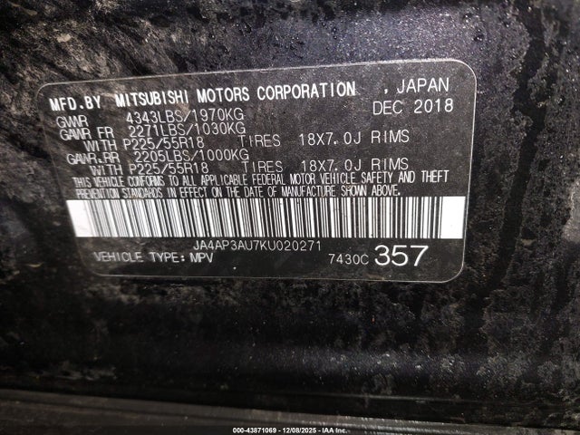 2019 MITSUBISHI OUTLANDER SPORT JA4AP3AU7KU020271 Photo 8