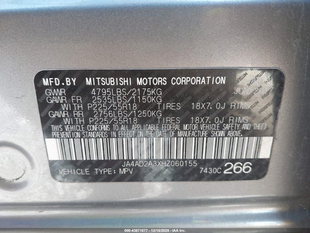 2017 MITSUBISHI OUTLANDER JA4AD2A3XHZ060155 Photo 8