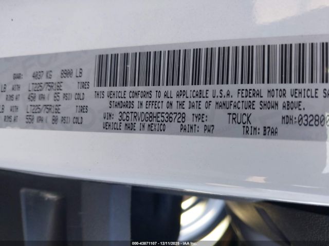 2017 RAM PROMASTER 2500 3C6TRVDG8HE536728 Photo 8