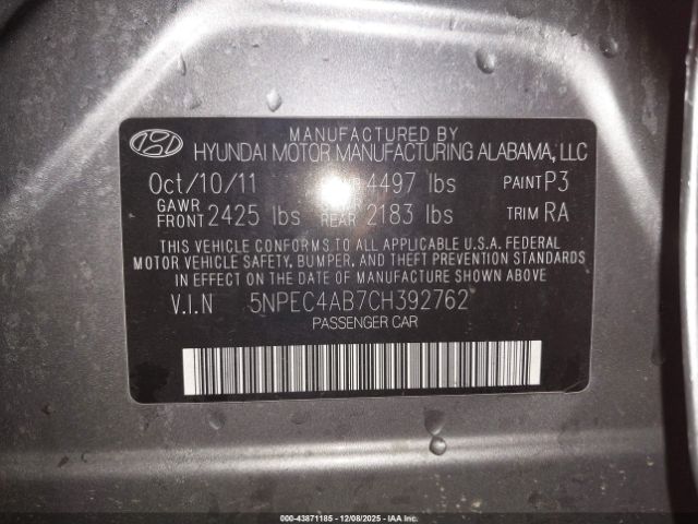 2012 HYUNDAI SONATA 5NPEC4AB7CH392762 Photo 8