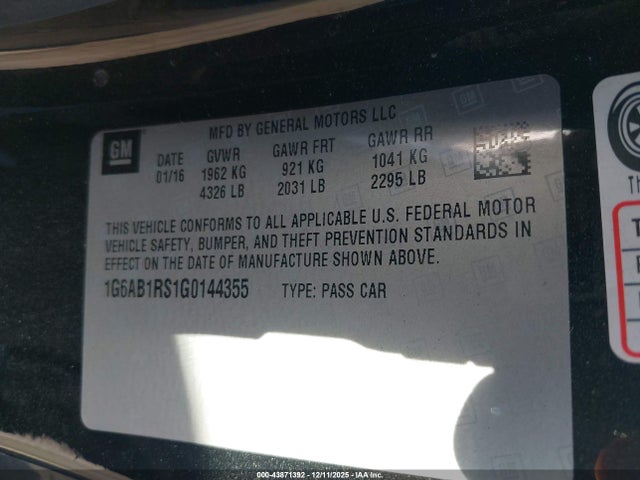 1G6AB1RS1G0144355 Cadillac Ats Luxury Collection