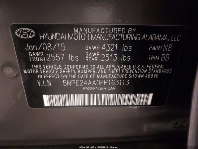 5NPE24AA0FH163113 Hyundai SONATA ECO