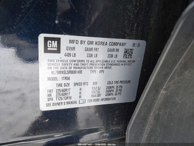 KL79MNSL5MB061495 Chevrolet Trailblazer Awd Ls