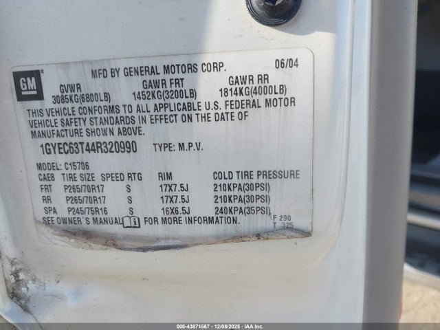 2004 CADILLAC ESCALADE 1GYEC63T44R320990 Photo 8