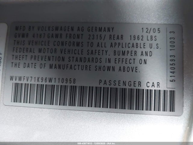 2006 VOLKSWAGEN GTI WVWFV71K96W110958 Photo 8