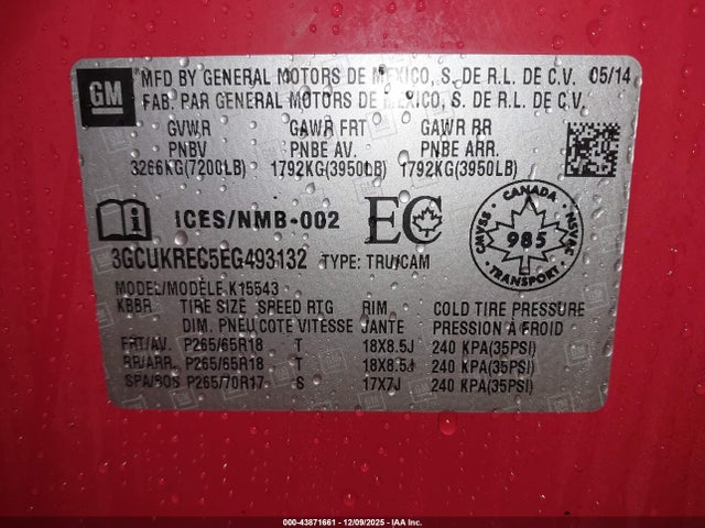3GCUKREC5EG493132 Chevrolet Silverado 1500 1lt/2lt
