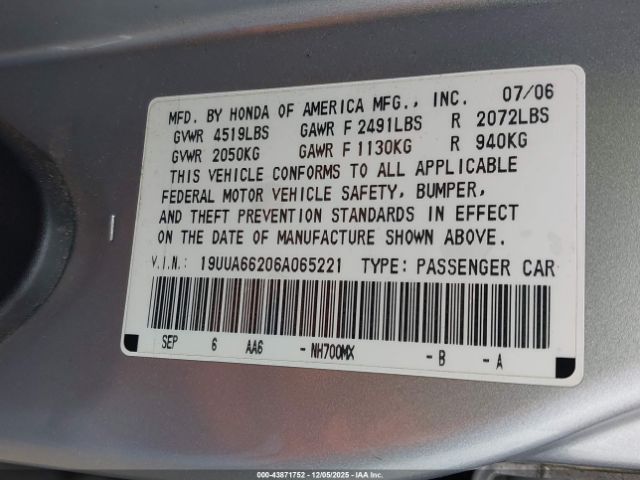 2006 ACURA TL 19UUA66206A065221 Photo 8