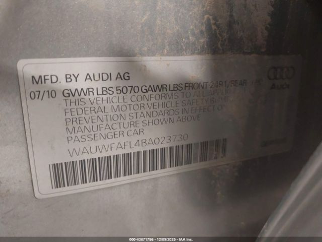 2011 AUDI A4 WAUWFAFL4BA023730 Photo 8