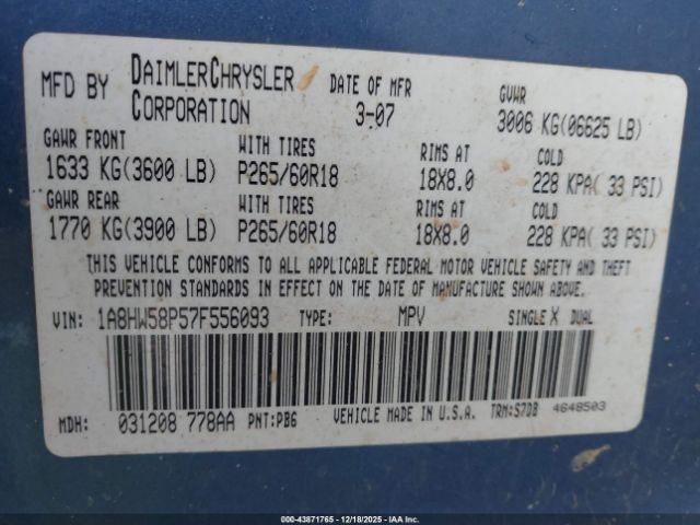 2007 CHRYSLER ASPEN 1A8HW58P57F556093 Photo 8