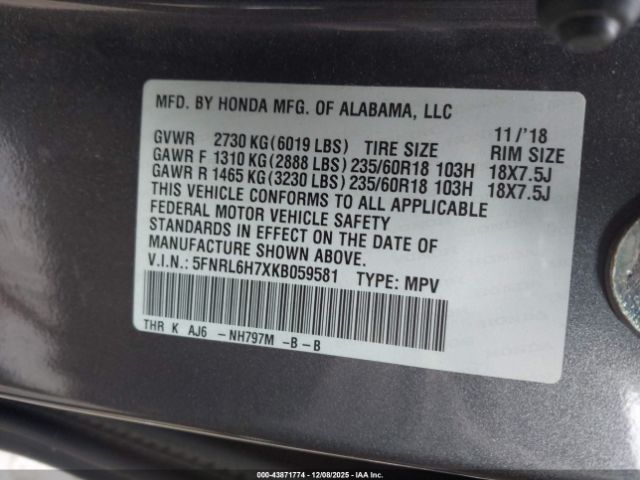 2019 HONDA ODYSSEY 5FNRL6H7XKB059581 Photo 8