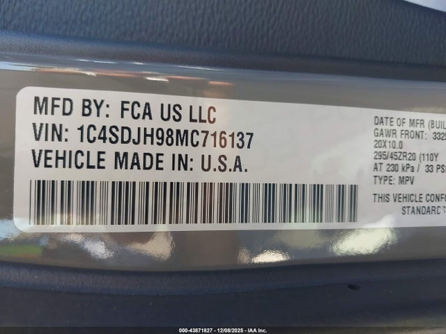 Dodge Durango Srt Hellcat Awd 2021 1C4SDJH98MC716137 Image 9