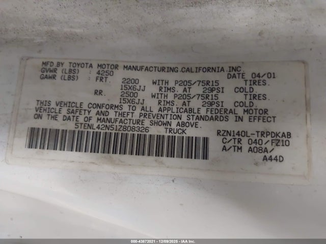 2001 TOYOTA TACOMA 5TENL42N51Z808326 Photo 8