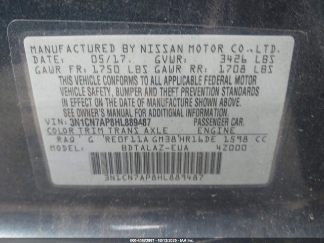 Nissan Versa 1.6 S+ 2017 3N1CN7AP8HL889487 Image 9