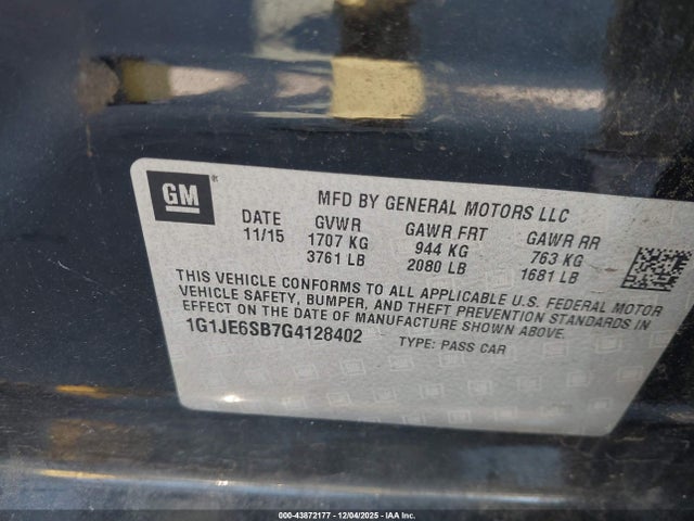 1G1JE6SB7G4128402 Chevrolet Sonic Ltz Auto