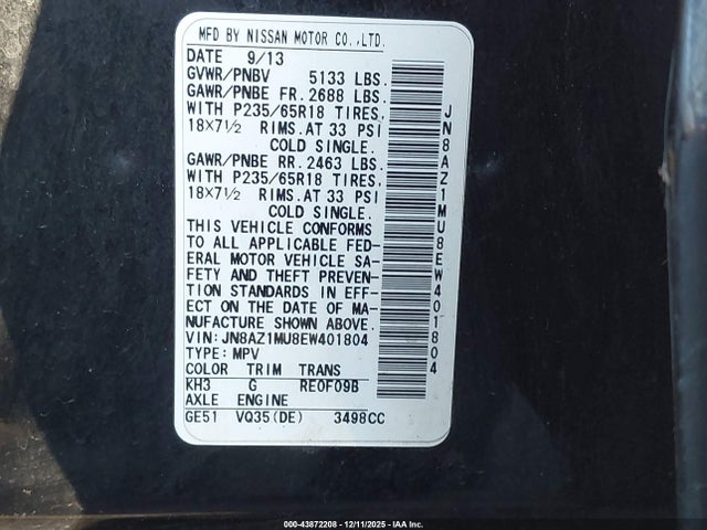 JN8AZ1MU8EW401804 Nissan MURANO S