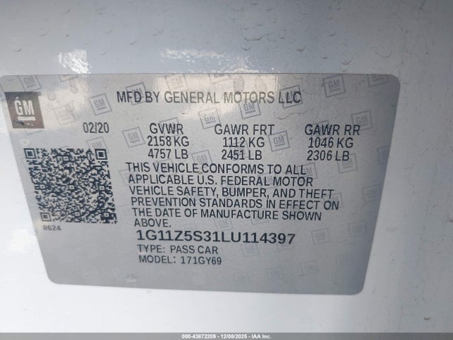 1G11Z5S31LU114397 Chevrolet Impala Fwd Lt