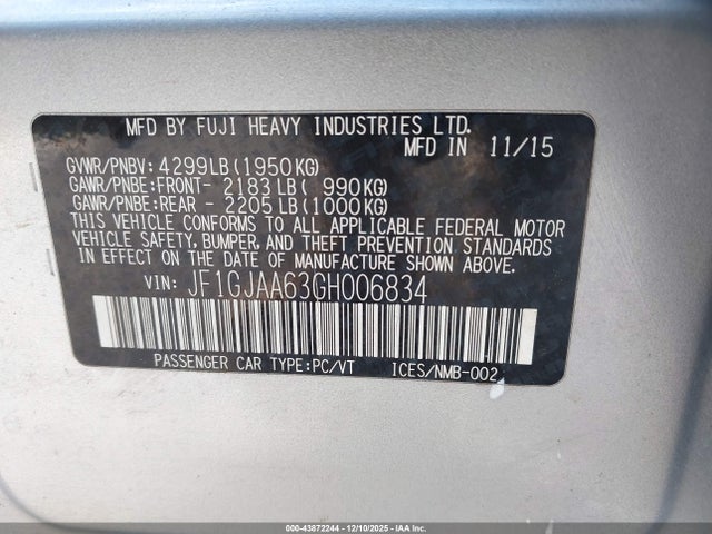 Subaru Impreza 2.0i 2016 JF1GJAA63GH006834 Image 9
