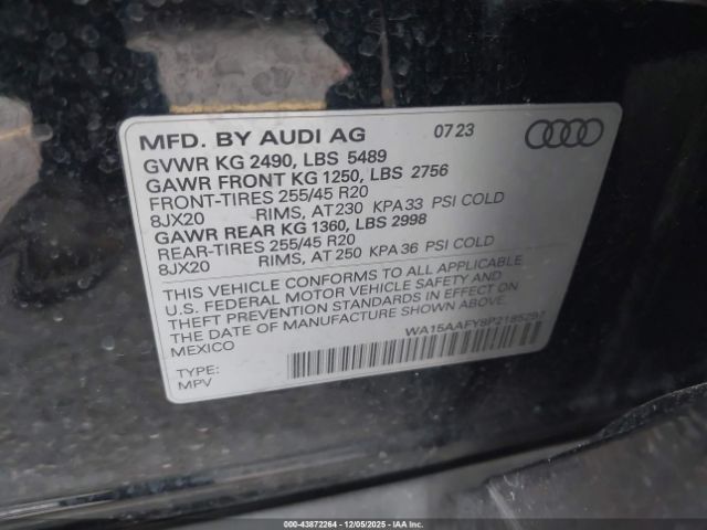 2023 AUDI Q5 SPORTBACK WA15AAFY8P2185297 Photo 8