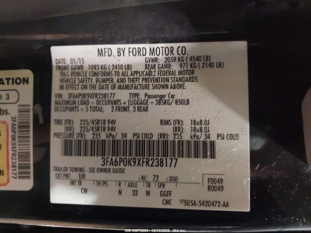 2015 FORD FUSION 3FA6P0K9XFR238177 Photo 8