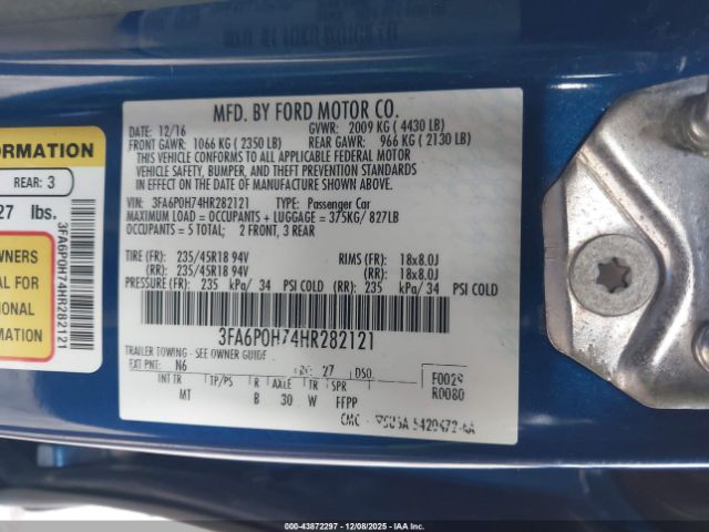 2017 FORD FUSION 3FA6P0H74HR282121 Photo 8